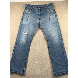 Levi's Jeans Mens 36x32 Blue Denim Medium Wash Straight Leg Mid Rise Distressed